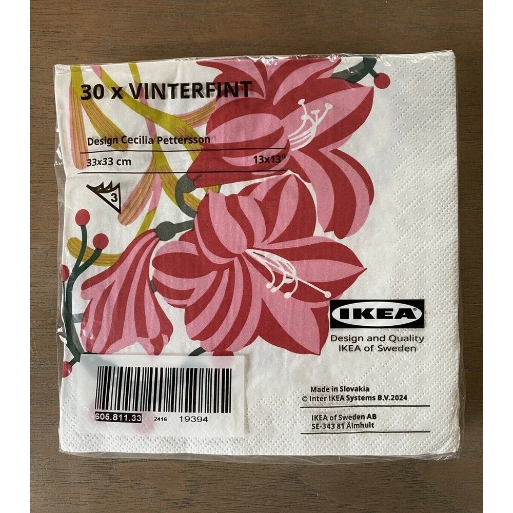 Ikea Vinterfint Paper Napkins Set of 30 Christmas Amaryllis 605.811.33 Fast Ship